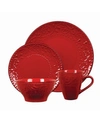 Lorren Home Trends 16 Piece Stoneware Scroll Dinnerware Set, Service For 4 In Red