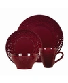 Lorren Home Trends 16 Piece Stoneware Scroll Dinnerware Set, Service For 4 In Merlot