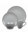 Lorren Home Trends 16 Piece Stoneware Scroll Dinnerware Set, Service For 4 In Gray