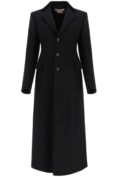 Marni Cloth Redingote Coat In Black