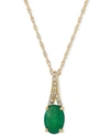 Macy's Emerald (7/8 Ct. T.w.) & Diamond (1/20 Ct. T.w.) 18" Pendant Necklace In 10k Gold In Emerald