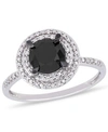 Macy's Black And White Diamond (1 5/8 Ct. T.w.) Double Halo Engagement Ring In 14k White Gold In White