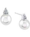 Macy's Cultured Freshwater Pearl (9mm) & Diamond (1/8 Ct. T.w.) Stud Earrings In 14k White Gold In White