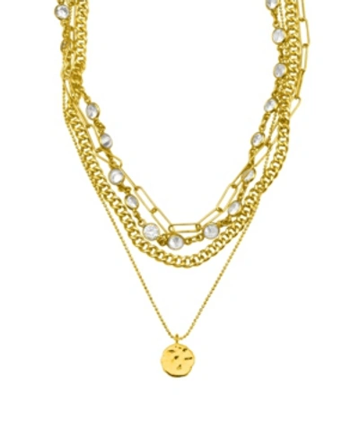 Adornia 14k Yellow Gold Plated Layered Pebbled Charm Necklace