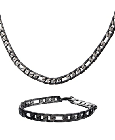 Inox Men's Figaro Chain Necklace And Bracelet Set In Black