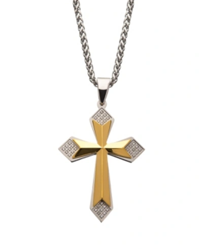 Inox Men's Cross Pendant With 36 Piece Cubic Zirconia Gemstone In Gold-tone