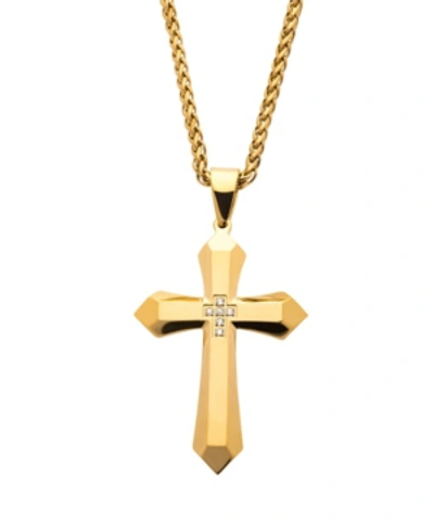 Inox Men's Cross Pendant With 6 Piece Cubic Zirconia Gemstone In Gold-tone