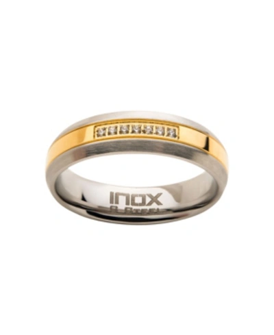 Inox Men's Steel Gold-tone Plated 7 Piece Clear Diamond Ring