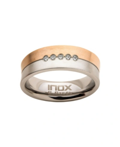 Inox Men's Steel Rose Gold-tone Plated 5 Piece Clear Diamond Ring