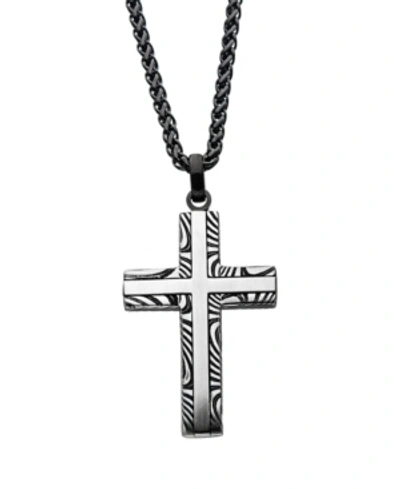 Inox Men's Stainless Steel Damascus Cross Pendant In Black