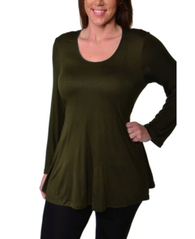 24seven Comfort Apparel Women's Plus Size Poised Swing Tunic Top In Army