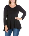 24seven Comfort Apparel Women's Plus Size Poised Swing Tunic Top In Black