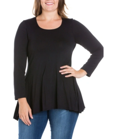 24seven Comfort Apparel Women's Plus Size Poised Swing Tunic Top In Black