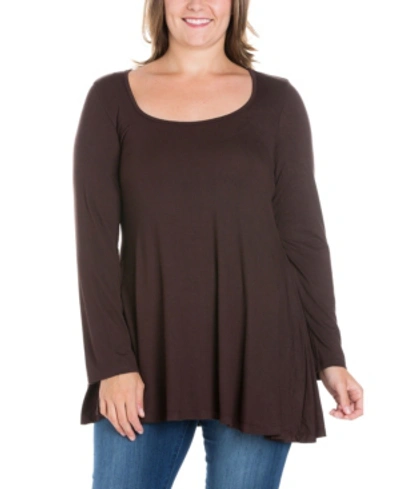 24seven Comfort Apparel Women's Plus Size Poised Swing Tunic Top In Brown