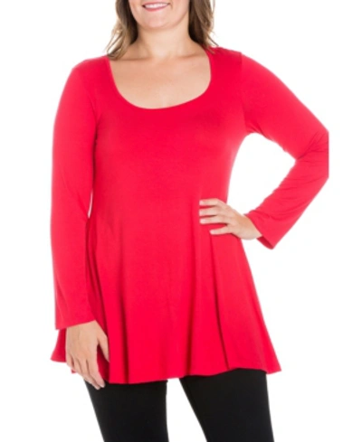 24seven Comfort Apparel Women's Plus Size Poised Swing Tunic Top In Red