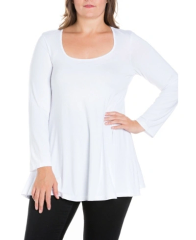 24seven Comfort Apparel Women's Plus Size Poised Swing Tunic Top In White