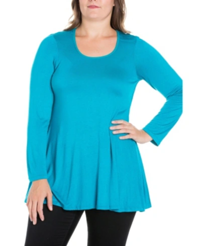 24seven Comfort Apparel Women's Plus Size Poised Swing Tunic Top In Jade