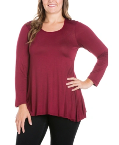 24seven Comfort Apparel Women's Plus Size Poised Swing Tunic Top In Wine