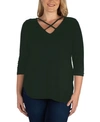24seven Comfort Apparel Plus Size Criss Cross Round Hemline  Tunic Top In Green
