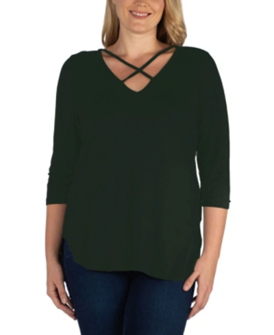 24SEVEN COMFORT APPAREL WOMEN'S PLUS SIZE CRISS CROSS DETAIL TUNIC TOP