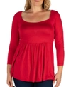 24seven Comfort Apparel Women's Plus Size Classic Long Sleeves Tunic Top In Red