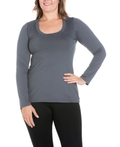24seven Comfort Apparel Women's Plus Size Long Sleeves T-shirt In Charcoal