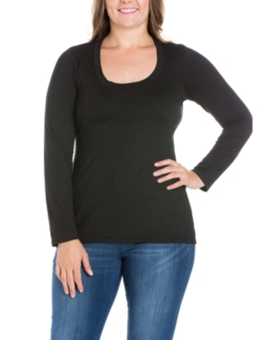 24seven Comfort Apparel Women's Plus Size Long Sleeves T-shirt In Black