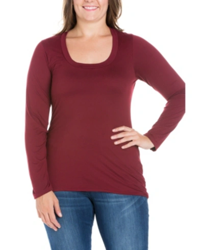 24seven Comfort Apparel Women's Plus Size Long Sleeves T-shirt In Wine