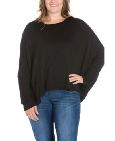 24seven Comfort Apparel Women's Plus Size Oversized Long Sleeves Dolman Top In Black