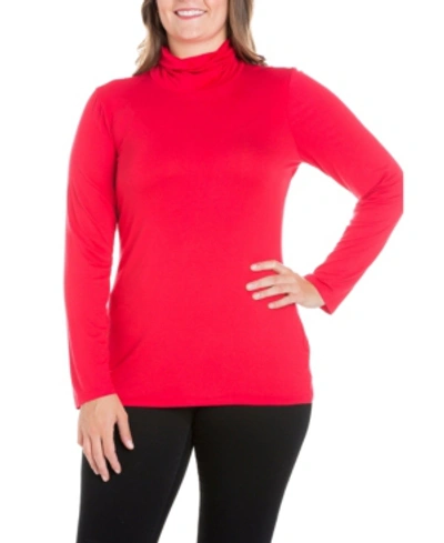 24seven Comfort Apparel Women's Plus Size Classic Turtleneck Top In Red