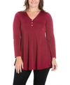 24SEVEN COMFORT APPAREL WOMEN'S PLUS SIZE FLARED LONG SLEEVES HENLEY TUNIC TOP