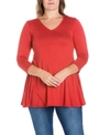 24seven Comfort Apparel Plus Size 3/4 Sleeve V-neck Tunic Top In Rust