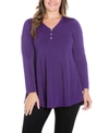 24SEVEN COMFORT APPAREL WOMEN'S PLUS SIZE FLARED LONG SLEEVES HENLEY TUNIC TOP