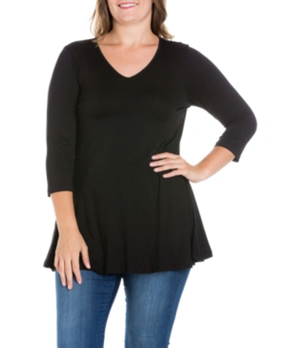 24seven Comfort Apparel Women's Plus Size Three Quarter Sleeves V-neck Tunic Top In Black