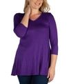 24SEVEN COMFORT APPAREL WOMEN'S PLUS SIZE THREE QUARTER SLEEVES V-NECK TUNIC TOP