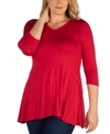 24seven Comfort Apparel Womens V-neck Tunic Pullover Top In Red