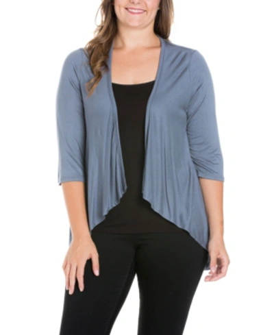 24seven Comfort Apparel Plus Size Elbow Length Sleeve Open Cardigan In Charcoal