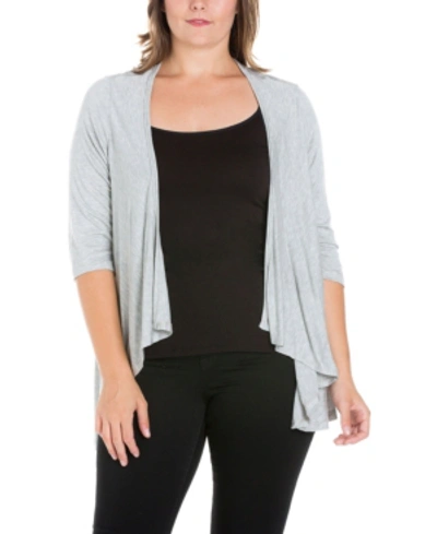 24seven Comfort Apparel Plus Size Elbow Length Sleeve Open Cardigan In Heather