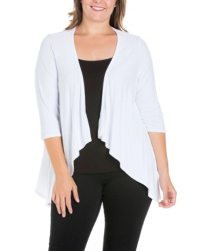 24seven Comfort Apparel Plus Size Elbow Length Sleeve Open Cardigan In White