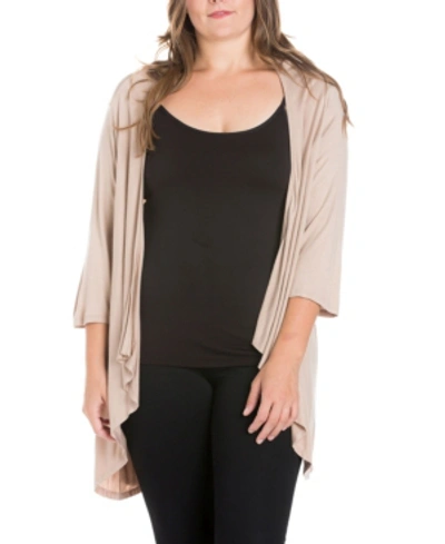 24seven Comfort Apparel Plus Size Elbow Length Sleeve Open Cardigan In Nude