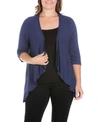24seven Comfort Apparel Petite Elbow Length Sleeve Open Cardigan Jacket In Navy