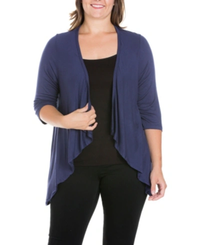 24seven Comfort Apparel Plus Size Elbow Length Sleeve Open Cardigan In Navy