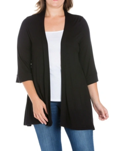 24seven Comfort Apparel Plus Size Elbow Length Open Front Cardigan In Black