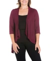 24SEVEN COMFORT APPAREL PLUS SIZE ELBOW LENGTH SLEEVE OPEN CARDIGAN