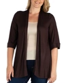 24seven Comfort Apparel Open Front Elbow Length Sleeve Maternity Cardigan In Brown
