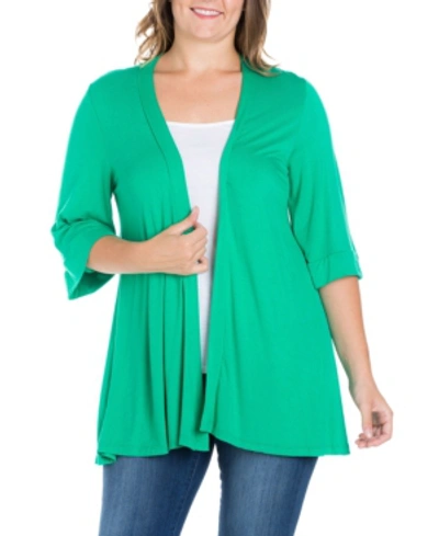 24seven Comfort Apparel Open Front Elbow Length Sleeve Maternity Cardigan In Grass