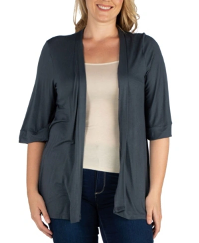 24seven Comfort Apparel Open Front Elbow Length Sleeve Maternity Cardigan In Charcoal