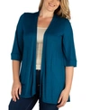 24seven Comfort Apparel Open Front Elbow Length Sleeve Plus Size Cardigan In Teal