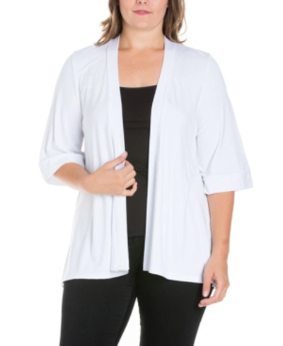 24seven Comfort Apparel Plus Size Elbow Length Open Front Cardigan In White