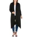 24seven Comfort Apparel Women's Plus Size Extra Long Open Front Cardigan In Black